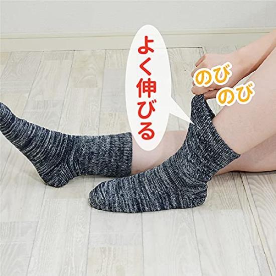 Ganbanyoku Socks with Front Processing Double-Knit (Silk Lining) (Navy) 2200-J-C