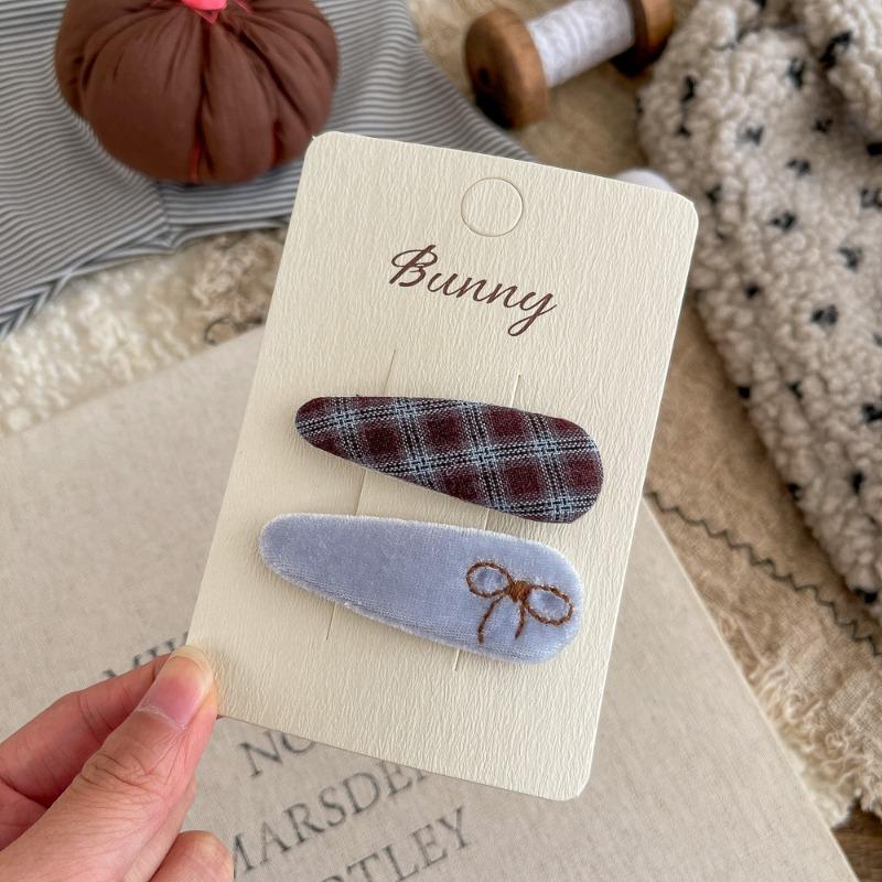 2 Pcs/Set Fabric Plaid Oval BB Clip Cartoon Hairpin Sweet Girl Hair Accessories Bangs Side Clip Barrettes Hair Clip Kids Headwear