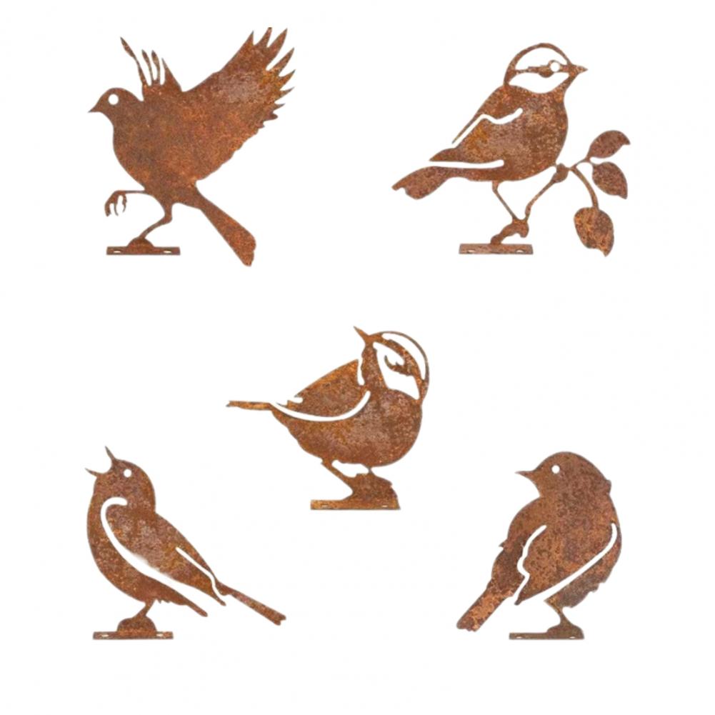 1/4/5Pcs Animal Garden Decor Metal Rusty Bird Silhouette Garden Decoration Chick Duck Squirrel Iron Art Stake Ornament