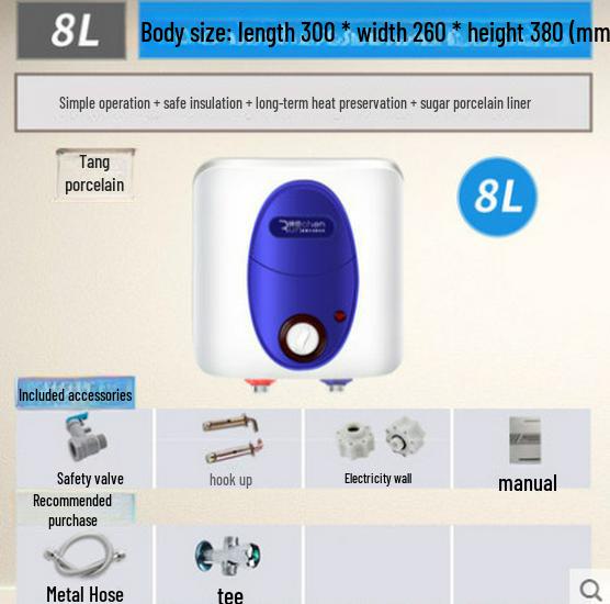 Compact Kitchen Water Heater 6L/8L, Dual Outlets, Enamel Tank, 3-Year Warranty