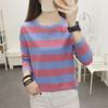 Spring 2024 Korean Oversized Striped Cotton Long-Sleeve Women's T-Shirt