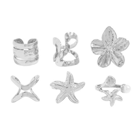 Ocean Theme Rings Set, Adjustable Stackable Finger Rings, Retro Distressed Bohemian Rings, for Beach Vacation Accessories
