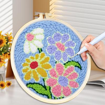 DIY Punch Needle Kits for Beginners Flower with Hoop Embroidery Punch Needle Starter Craft Set Festival Gift and Decoration