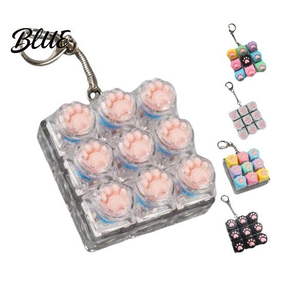 Mechanical Keyboard Toy Cat Paw Fidget 9-in-1 LED Light-up Keychain Decompression Handheld Device Button