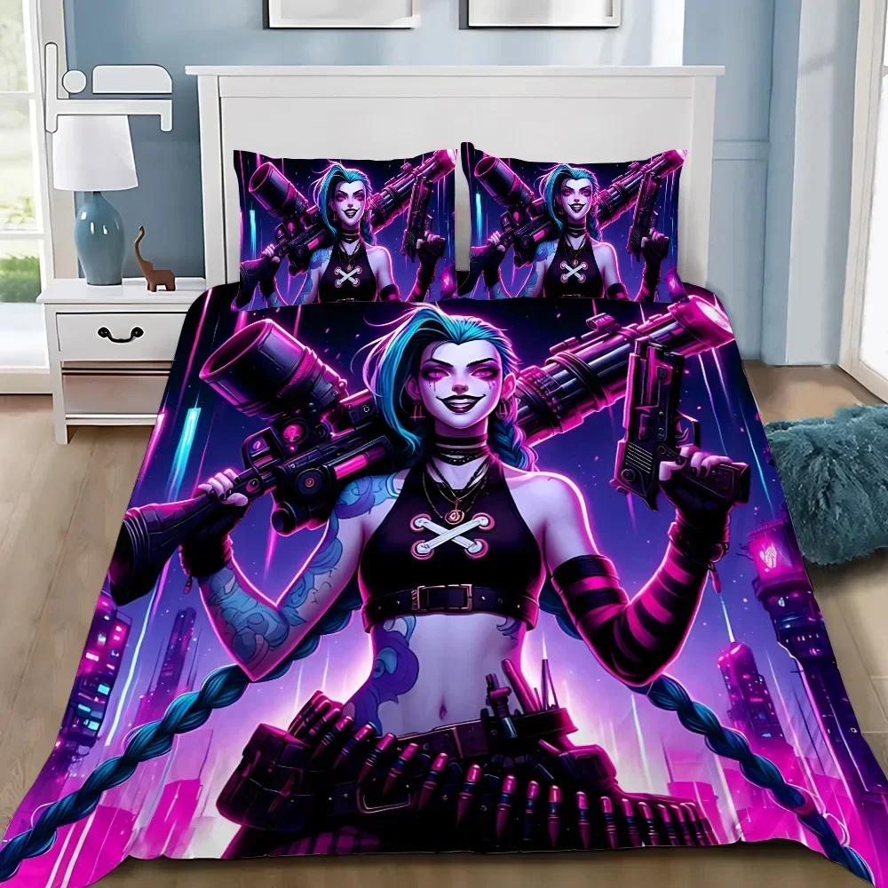 Anime Arcane Bettwäsche-Set 3D-Druck LOL Jinx Schlafzimmerdekoration für Erwachsene Jungen Mädchen Bettbezug-Set Einzel- Doppelbettgröße