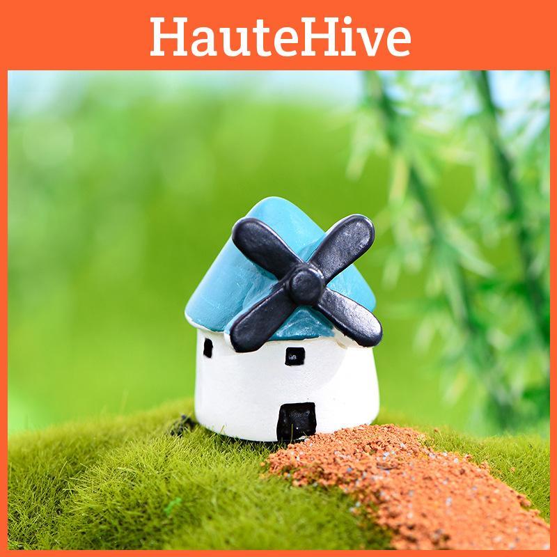 Cute Carton Black Windmill Resin Castle Decorative Miniature For Terrariums And Plants