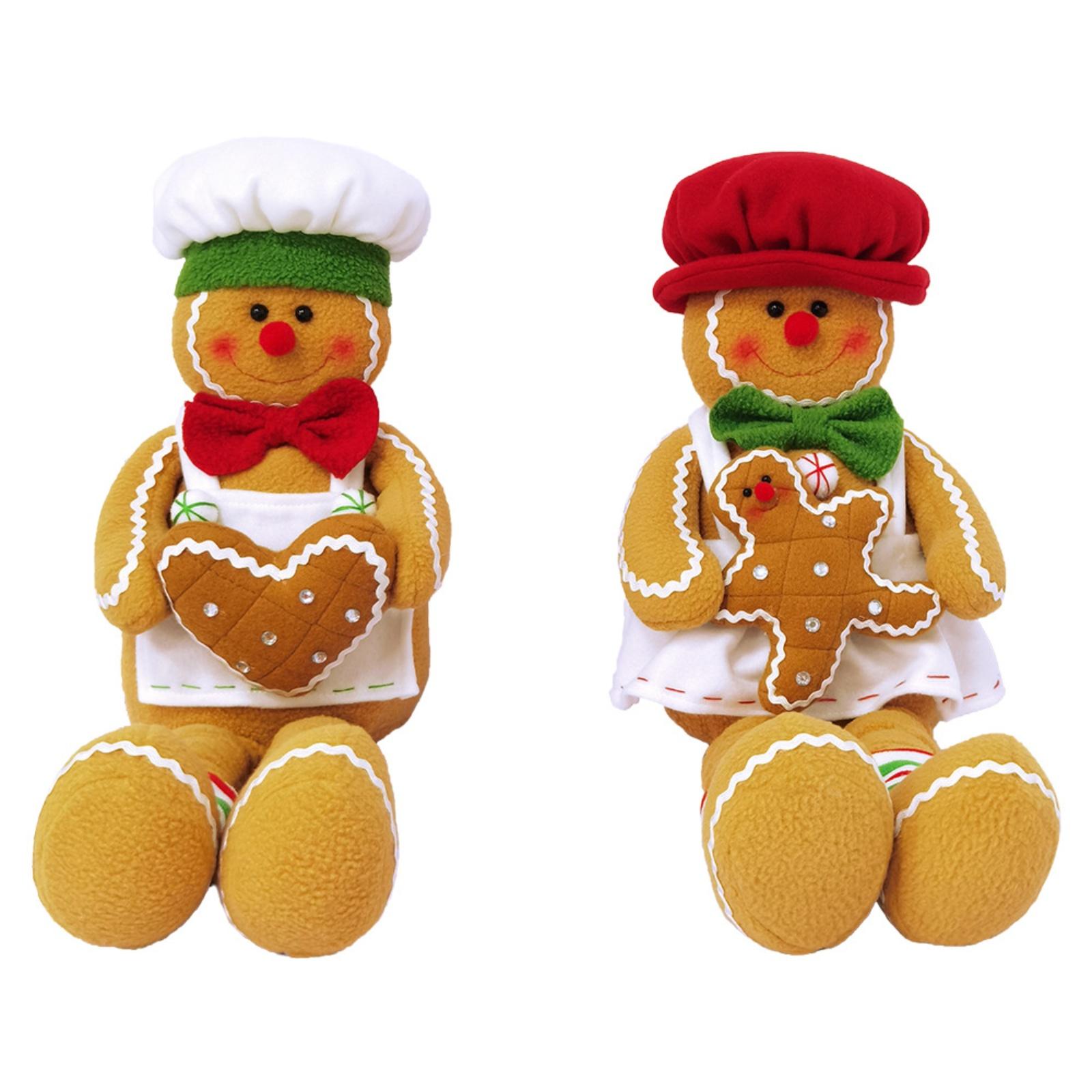 

Gingerbread Men Plush 2Pcs Stuffed Cute Christmas Gingerbread Pillow With Long Leg & Chef Cap For Holiday Man Plush Pillow Doll Toys