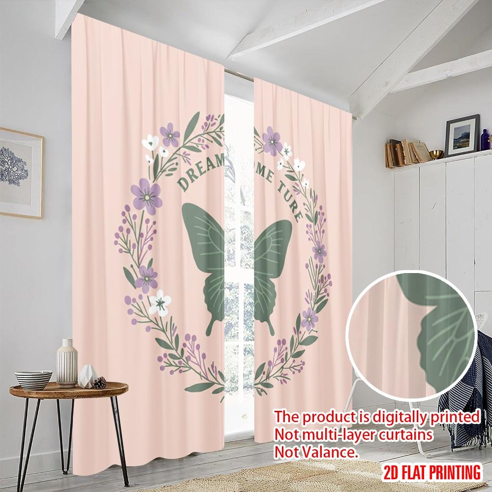 2pcs 2D flat printing Scene Curtain Dreams Come True Butterfly Fabric Without Electricity Festive Wall Decor Perfect for Holiday