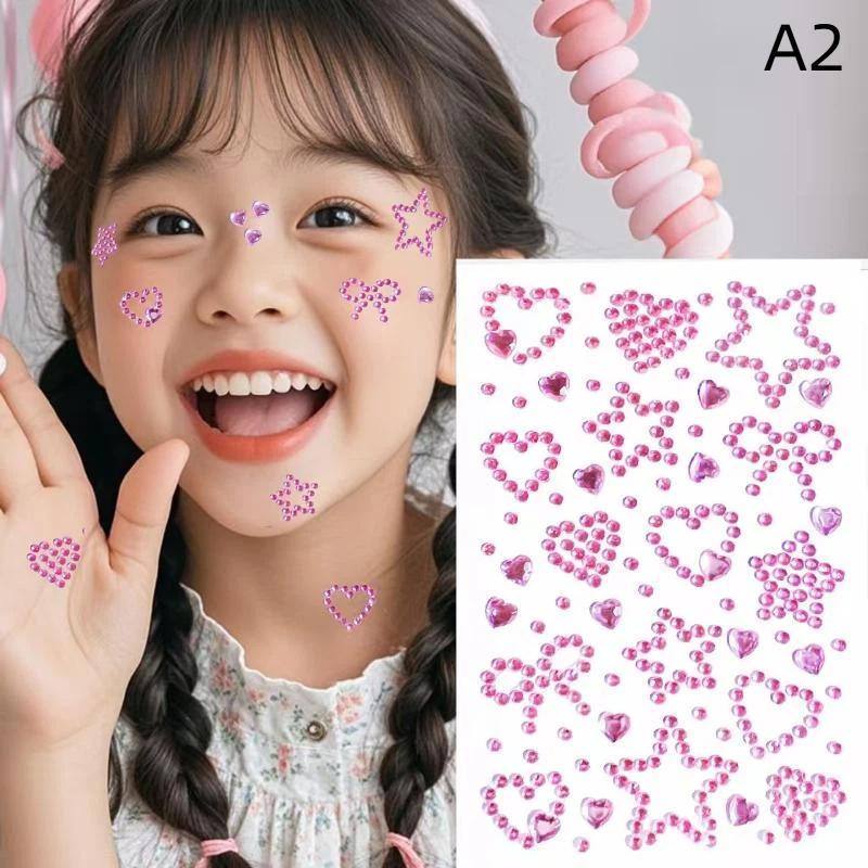Colorful Face Rhinestone Stickers 1 Sheet Self Adhesive Heart Star Design for School Talent Show Stage Makeup