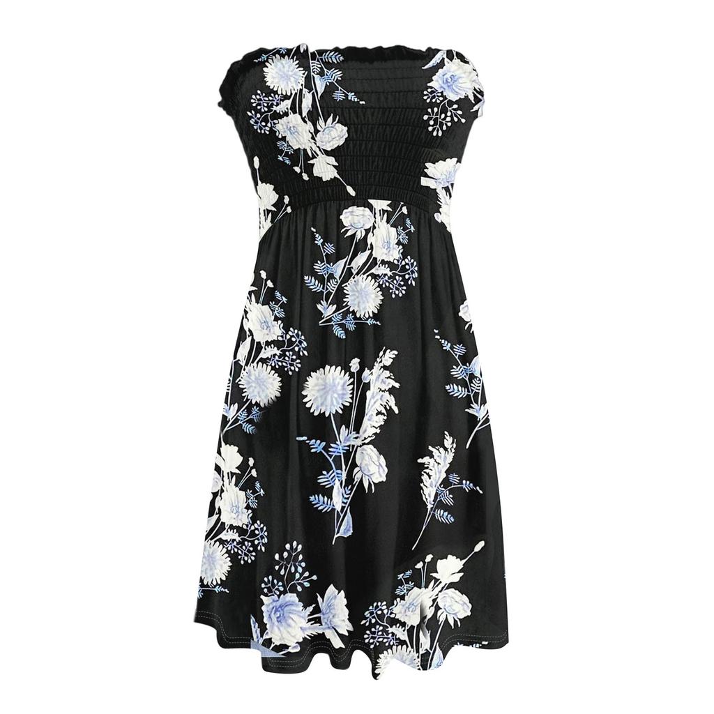 Women Casual Sleeveless Summer Dresses  Spring Patchwork Boho Floral  Cocktail Party  Dress