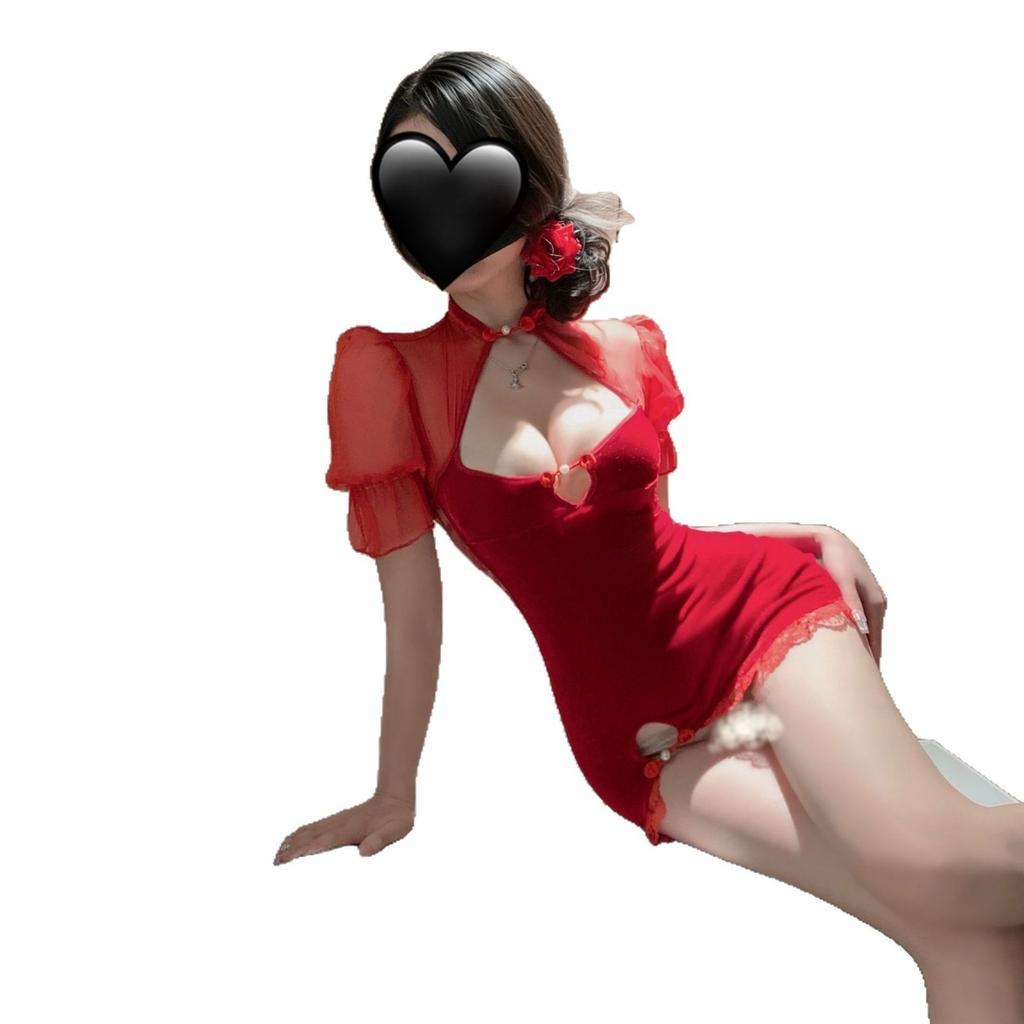 Sex Underwear Velvet and Lace Charming Cheongsam Sex Underwear Sexy Dew Ditch Perspective Suit Women