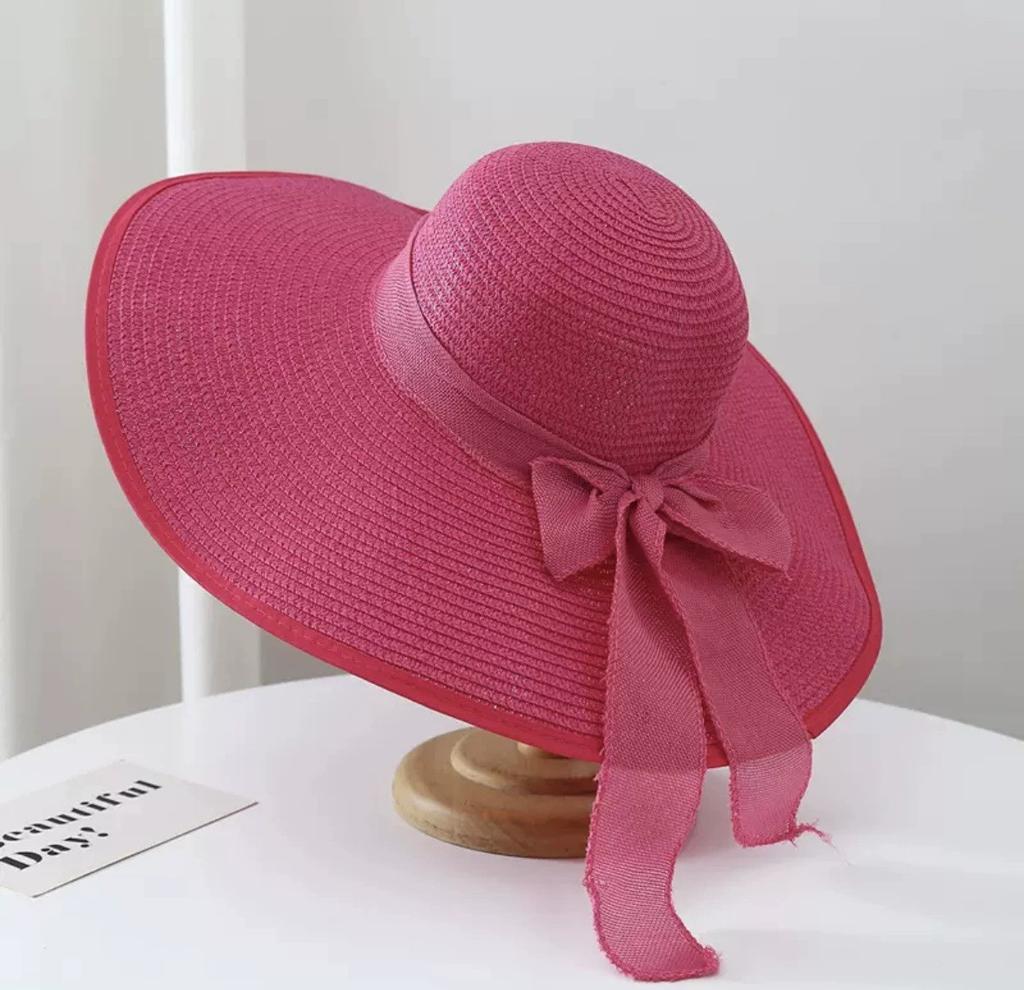 Korean Version of Straw Sun Hat, Foldable Women's Summer Bow Sun Hat, Vacation Big Along the Beach Straw Hat Big Brim