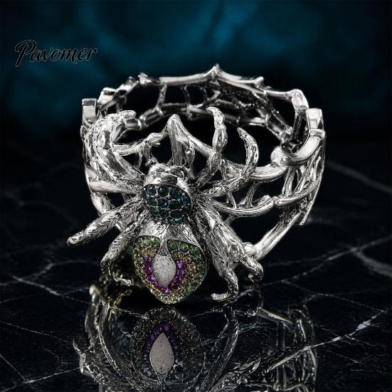Personalized Daily Accessory Vintage Rhinestone Spider Bracelet, Gothic Punk Adjustable Stretch Bangle Creative Shape for Men Women, Mysterious