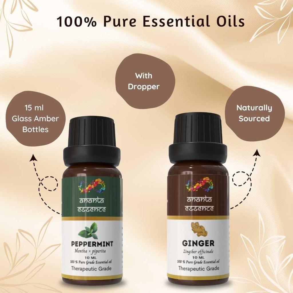 Ananta Nausea Essential Oil Combo – Peppermint & Ginger Aroma Oils (10 Ml × 2)
