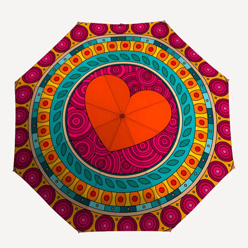 

1pc Heart Mandala Automatic Open/Close Umbrella, Umbrella with cartoon Design, Portable Compact Umbrella for Men & Women, Good Holiday Gift