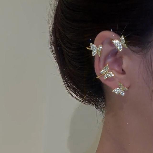 1Pcs Korean Fashion Rhinestone Butterfly Ear Clips Without Piercing for Women Girls Sparkling Zircon Ear Cuff Clip Earrings Wedding Jewelry Gifts