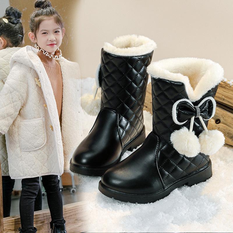 

Girls Snow Boots Winter Children Princess Boots Kids Warm Plush Outdoors Comfortable Non Slip Cold-proof Boots 27 чорний