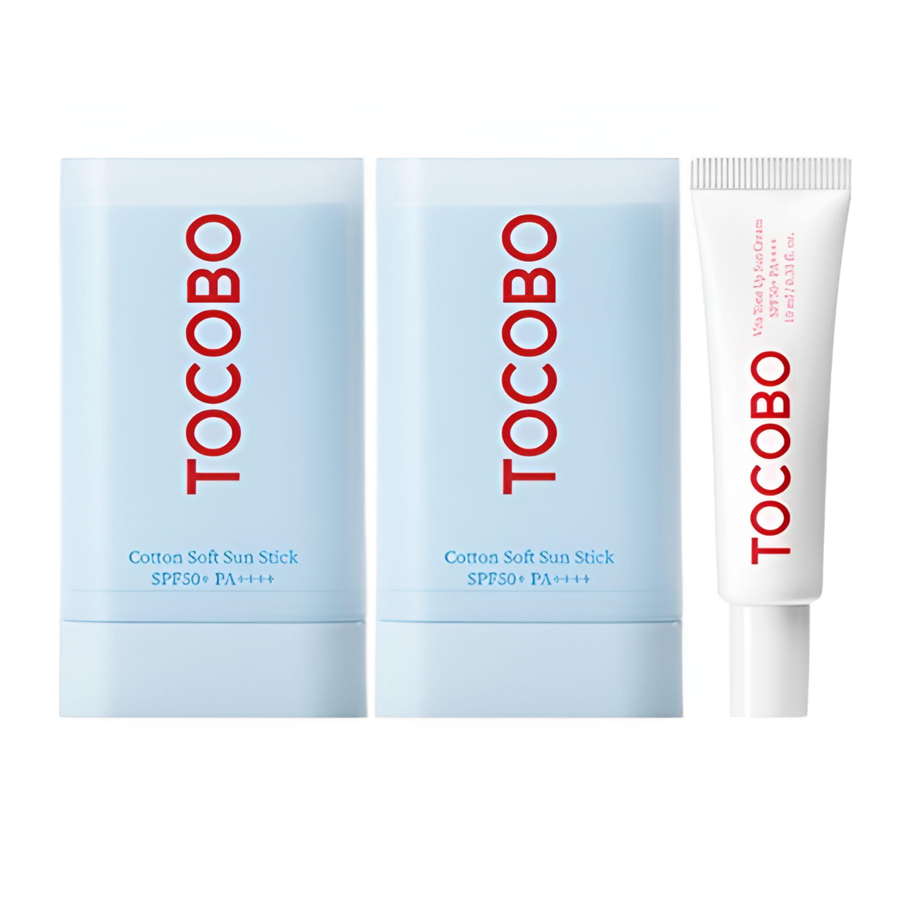 TOCOBO Cotton Soft Sun Stick SPF50+ PA++++ (19g × 2) + Vita Tone-Up Sun Cream (10ml) Set