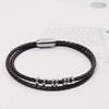 Surgical Steel Ring Point Slim Leather Bracelet (Y2101-Ac041_Br)