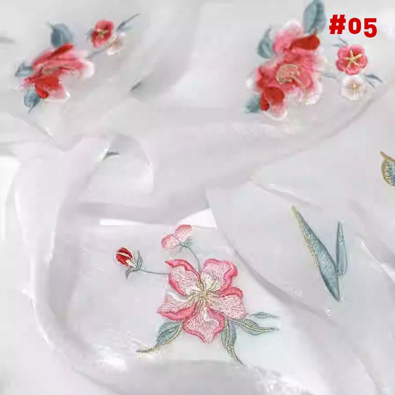 1M Chinese Ancient Style Embroidered Willow Leaf Fabric For Diy Sewing Hanfu Guofeng Dress Peony Embroidery Designer Fabric