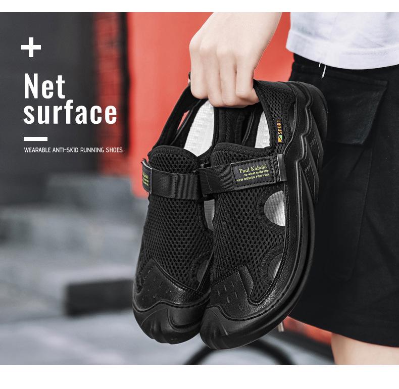 Men's 2024 Summer Genuine Leather Mesh Sandals - Breathable Soft Sole Casual Beach Shoes