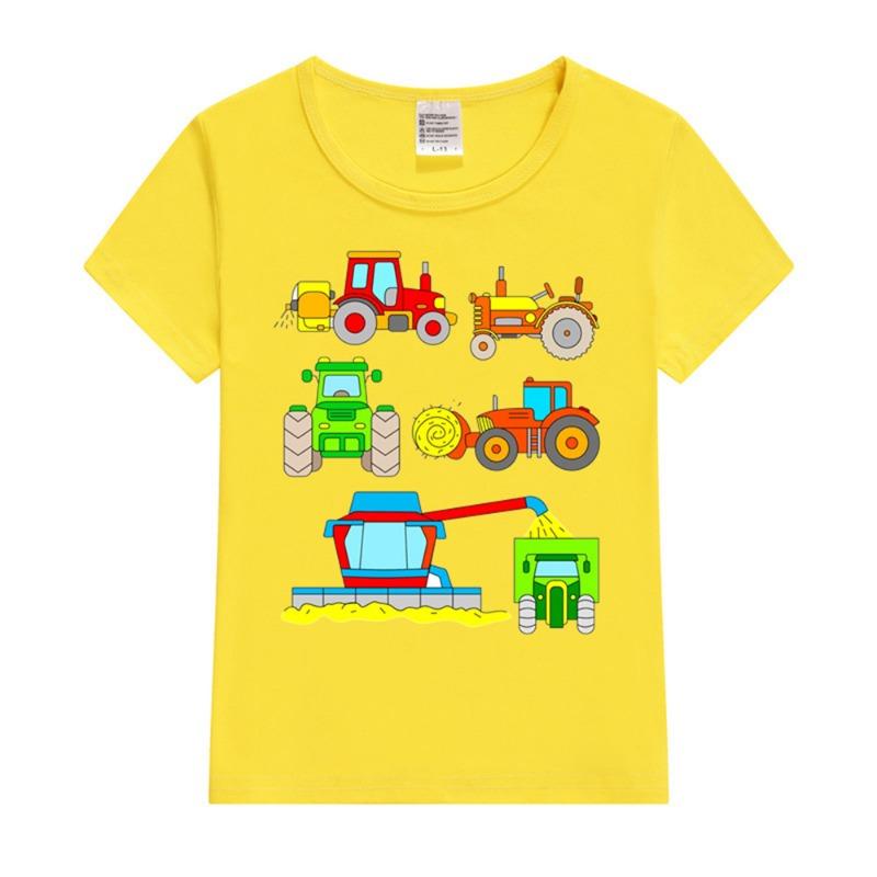 Funny cartoon car tractor T-Shirt Kids Oversized Printing Clothing Boys Summer Round Collar Shirt Girl Fashion Streetwear