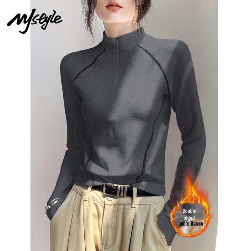 MJ STYLE Women s Half-Zip High-Neck Fleece-Lined Base Layer Top S