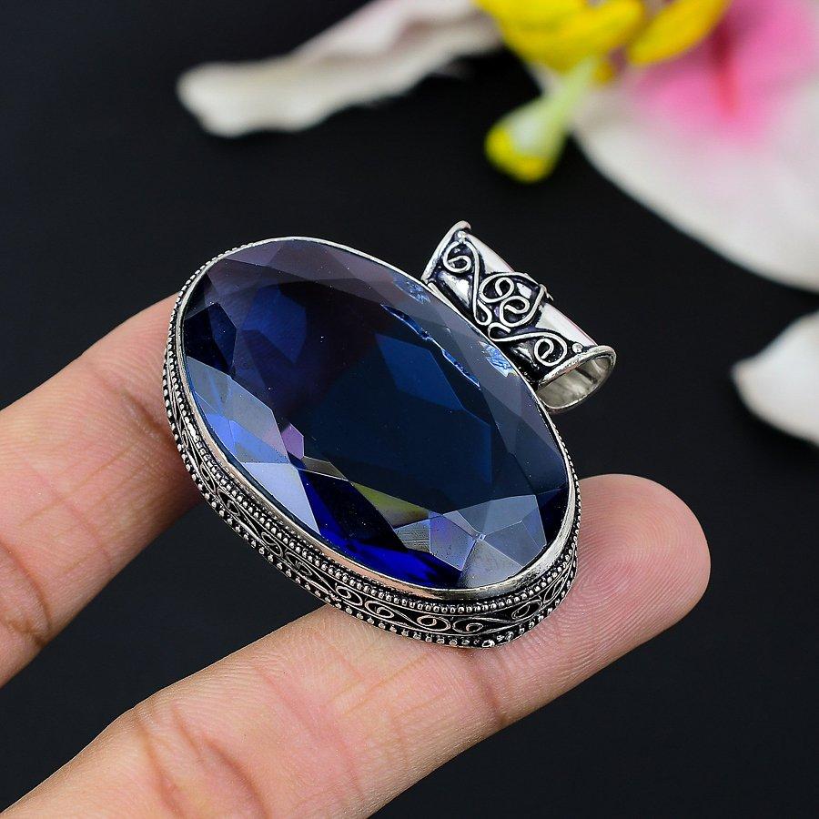 London Blue Topaz Gemstone 925 Sterling Silver Jewelry Pendant 2.56" KG-107