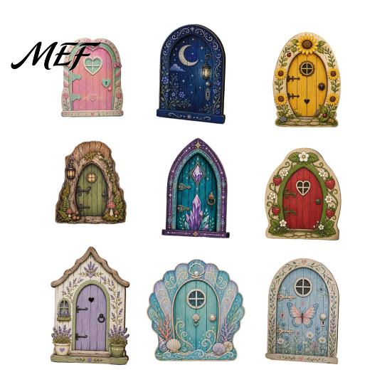 Fairy Gate for Tree Trunk Mini Wooden Door, 2D Flat Miniature Garden DIY Craft, Dollhouse Accessory, Wall Terrarium Decor Exquisite Ornament