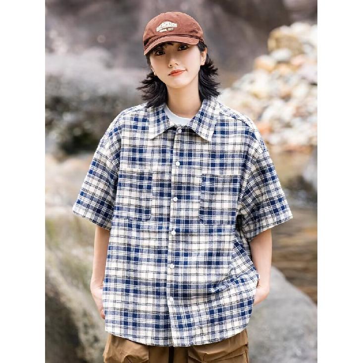 Retro Plaid Shirt Men'S Short Sleeved Trendy Casual Versatile Shirt Hong Kong Style Spring And Autumn Hooligan Handsome Inch Jacket
