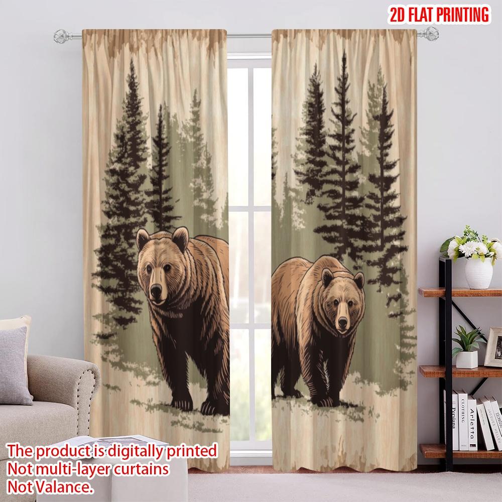 

2pcs,2D plane printing Contemporary Curtains Forest Bears Duo 100% Polyester (without rod) Gifts for Living Room, Bedroom, and 52.50 × 116.00 cm 2 pcs