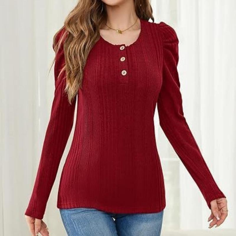 YYFS Women's Fashion Casual Spring Fall Solid Color Print Long Sleeve U-Neck Blouses & Shirts