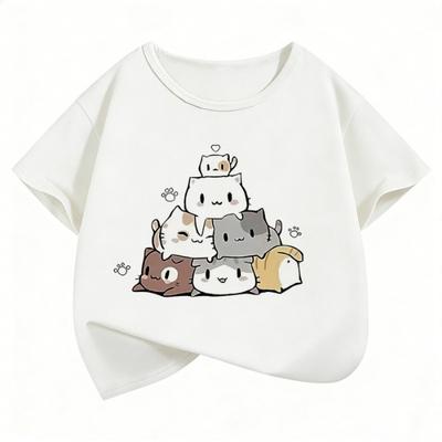 Children's Boys' and Girls' Summer and Spring Casual Tops Cute Funny Cat Emoji Cartoon
