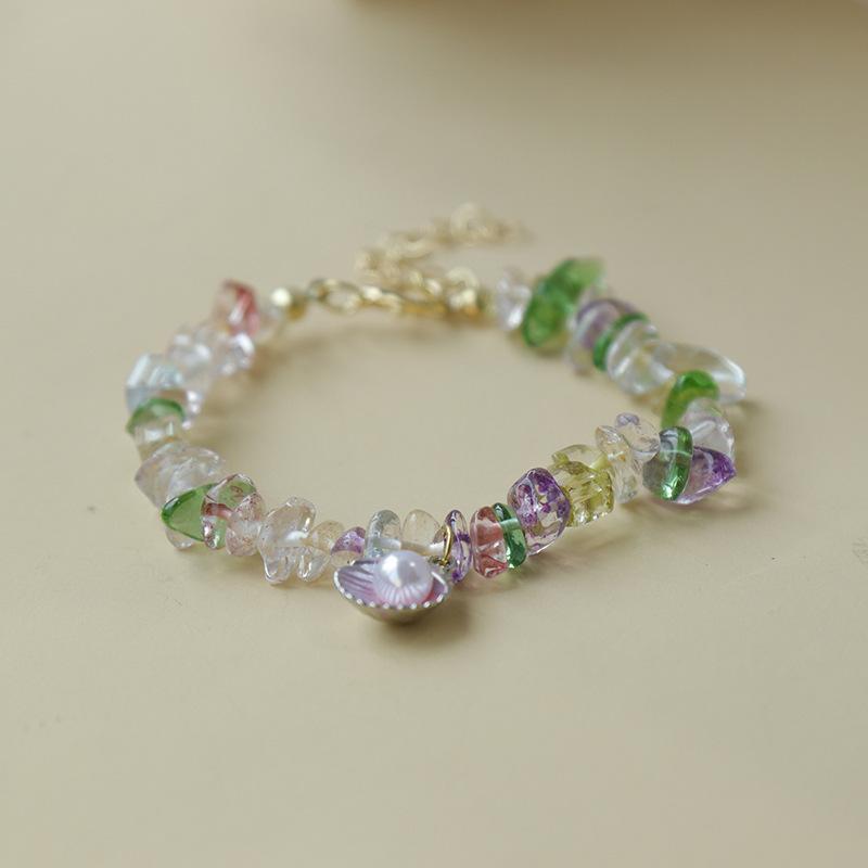 Handmade Seashell & Crushed Stone Bracelet with Lobster Clasp - Perfect Summer Travel Souvenir