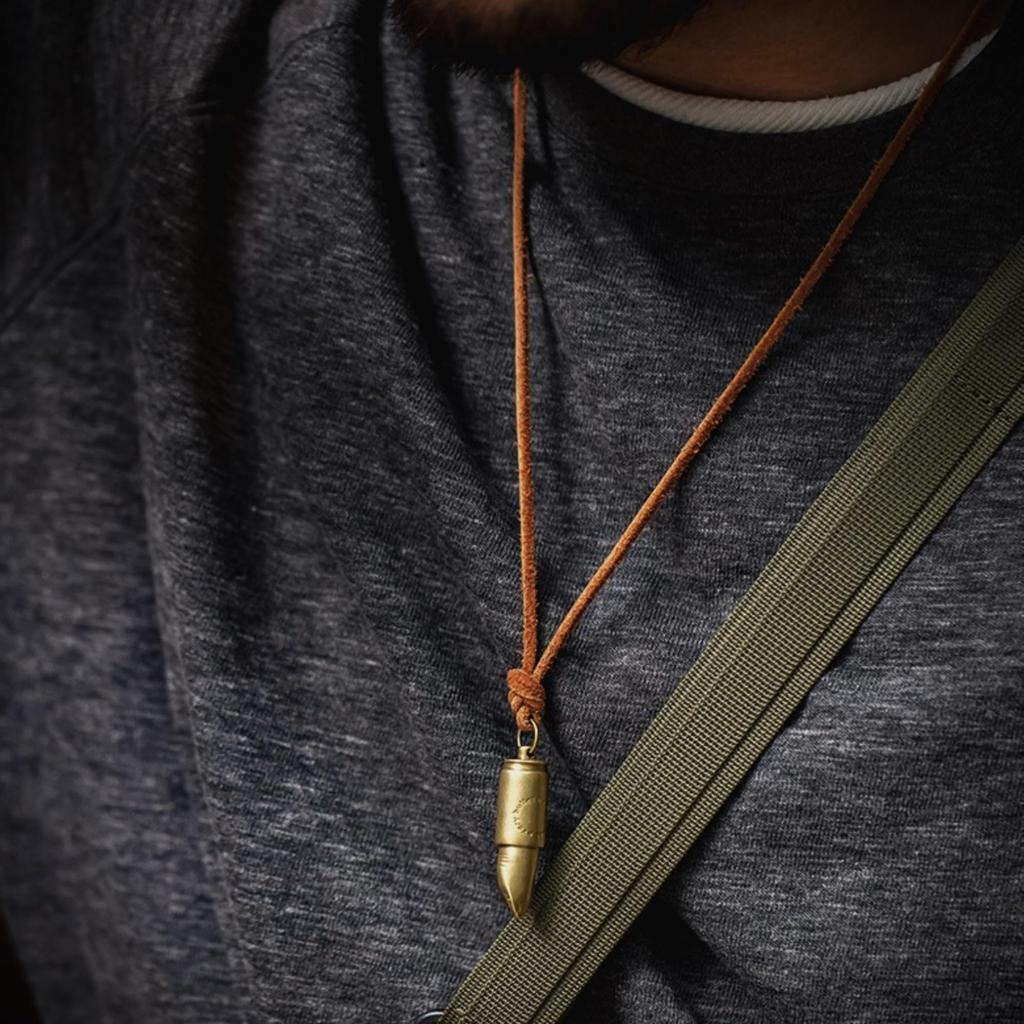 [Tsutaeru] Shark Bullet Pendant Genuine Leather Necklace (with Leather Cord)  Bullet Pendant, Bullet, Genuine Leather Necklace, Leather Cord,