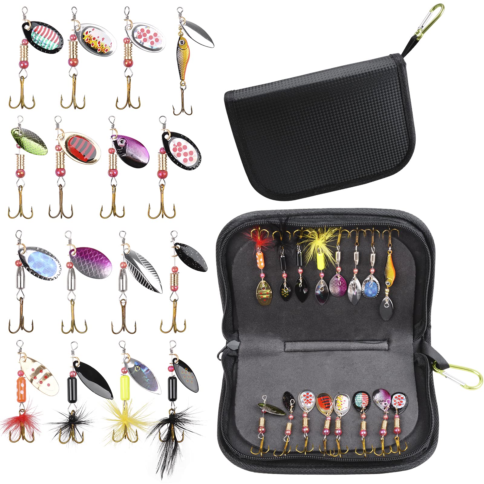 

Универсальный набор жестких вращающихся блесен для и трубы Включает чехол для приманок 16 штук Форель, Окунь, Ручей, Рыбалка,