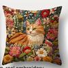 1/4pcs Vintage Cat and Flower Print Throw Pillow Covers Soft Square Cushion Cases For Home Sofa Bedroom Decor Cushion Cover