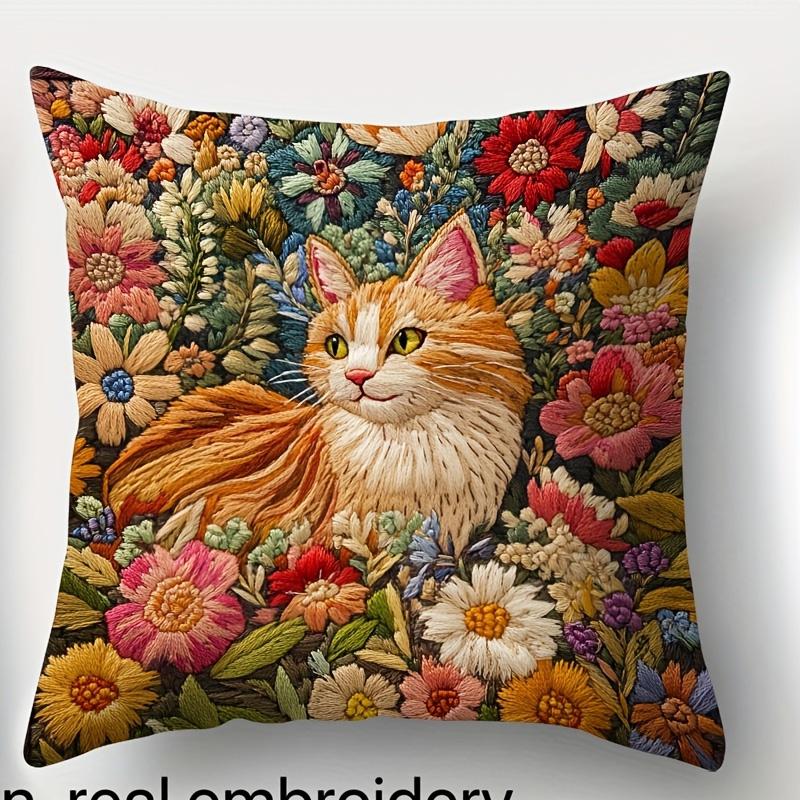 

1/4pcs Vintage Cat and Flower Print Throw Pillow Covers Soft Square Cushion Cases For Home Sofa Bedroom Decor Cushion cover 45x45cm-1pcs
