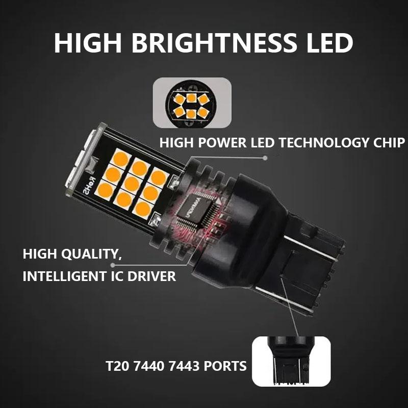 2PCS Signal Lamp Amber T20 7440 LED Brake Light Reverse Light Bulb Fit for Universal Car W21W WY21W Turn Light 12V Super Bright