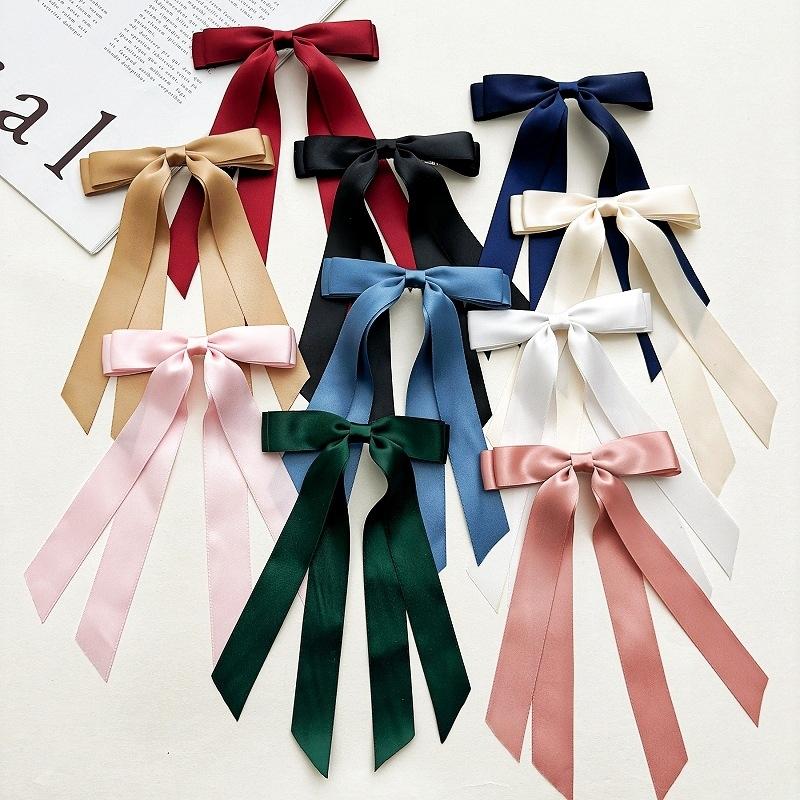 Long Streamer Hair Bows Oversized Double Layer Ribbon Barrette Sophisticated Solid Color Hairpin For Formal Occasions