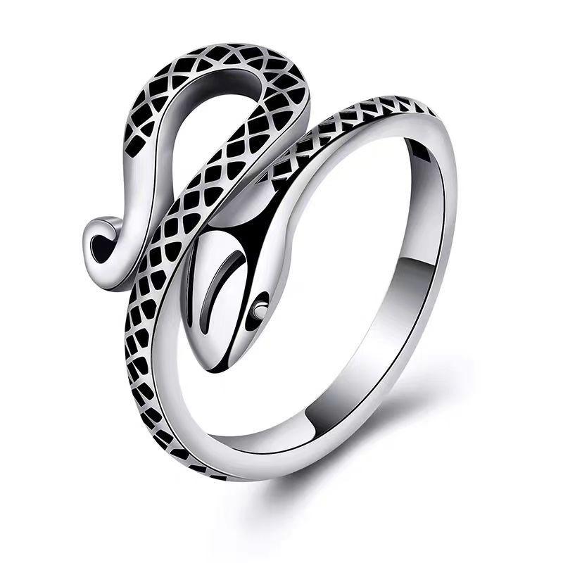 Adjustable Open Ring With Vintage Snake Texture Design Unisex Retro Statement Jewelry Daily Wear