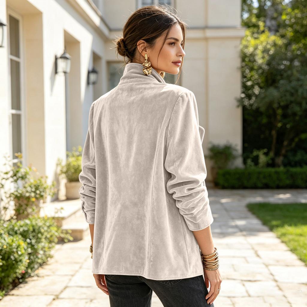 Cardigan Donna Velluto Colore Retrò Doppiopetto Collo Alto