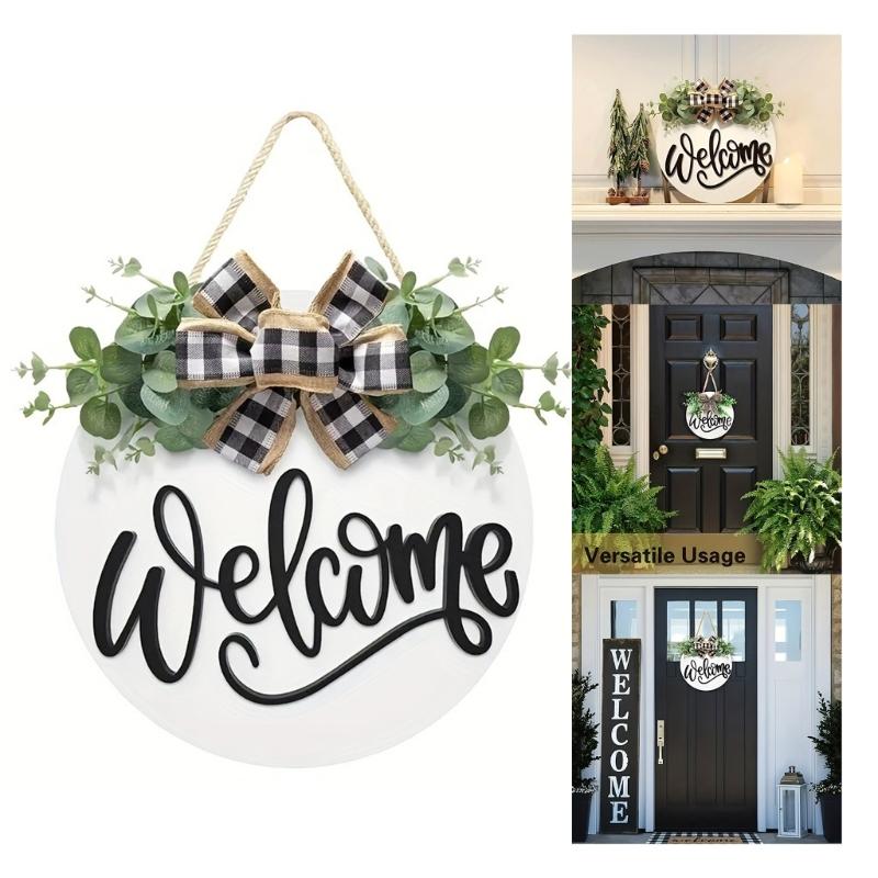 Welcome Sign Front Door Decorations,Round Wood Wreath Wall Hangings Decors for Outdoor Indoor,Home,Farmhouses ,Porch