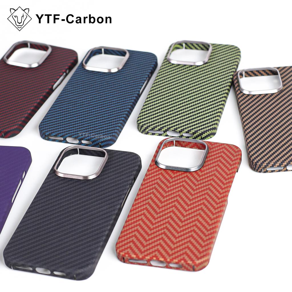 YTF For iPhone 12 Pro Max/13 Pro/14 Pro Max/15 Pro Max/16 Pro Max Genuine Carbon Fiber Aramid Case Ultra Thin Protective Cover