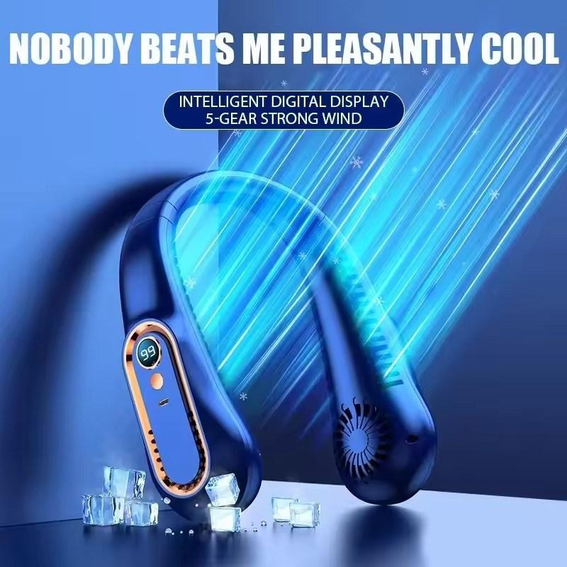 New 3000mAh Hanging Neck Fan Portable Bladeless Mini USB Rechargeable Mute LED Digital Display Electric Fan Summer Air Cooler