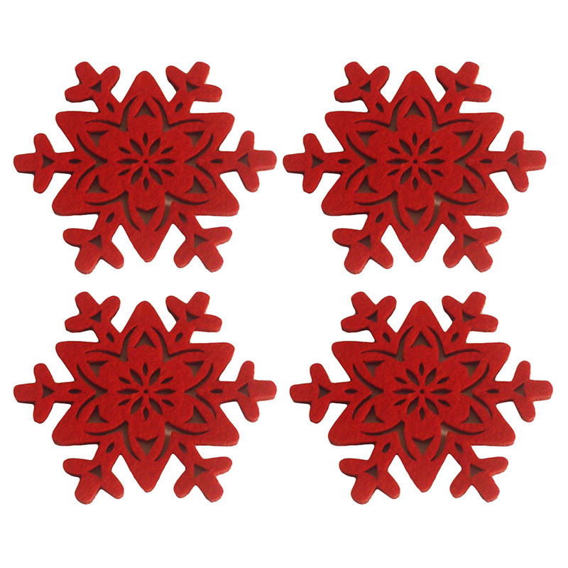 4pcs Christmas Circular Coaster Shape Of Snowflake Christmas Tree Felt Cup Mat X-Mas Party Decoration Table Accessories Pad