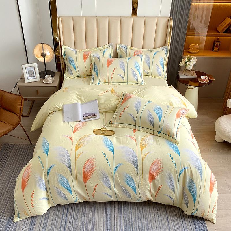 Vierteiliger Bettbezug und Bettbezug aus verdickter, gebürsteter reiner Baumwolle für Herbst und Winter