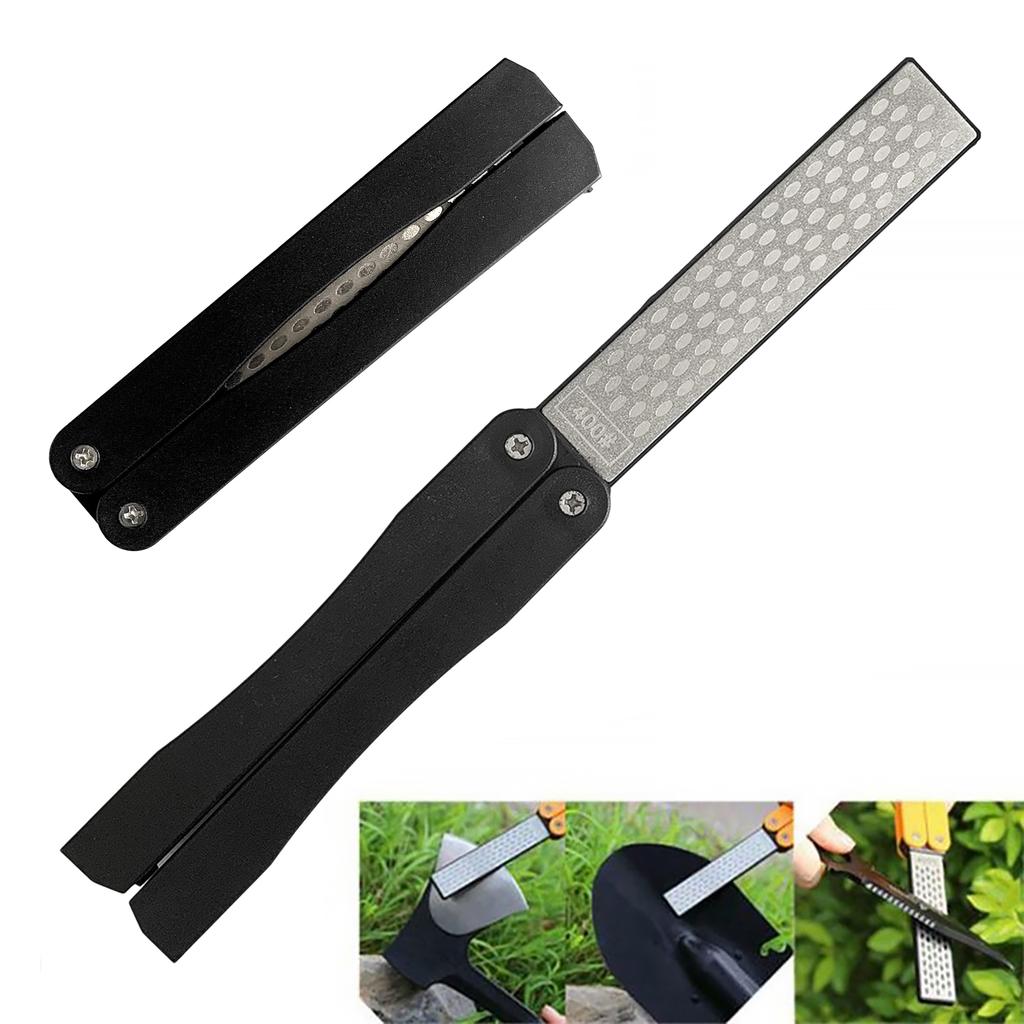 Foldable Knife Sharpener Gritstone with Non-Slip Handle Outdoor Sharpening Whetstone Portable Double Side for Outdoor Use