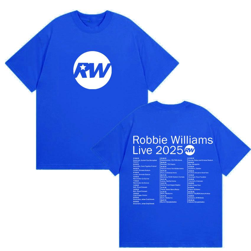 Robbie Williams Live Rw Tour 2025 Merch T Shirts Men's Vintage High Quality Cotton T-Shirt Man Hip Hop O-Neck Clothing T-shirts