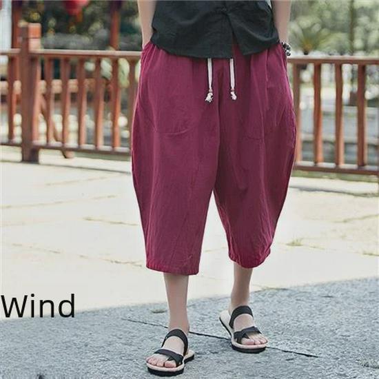 

Свободные 7-точечные хлопковые льняные широкие мужские шорты - модные летние повседневные модели в китайском стиле 3XL вино красного